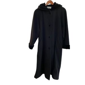 Forecaster of Boston Gorgeous wool Long Black Coat With Velvet Hood & cuffs 10
C
